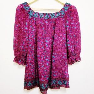Anna Sui Printed Silk Blend Chiffon Boho Top